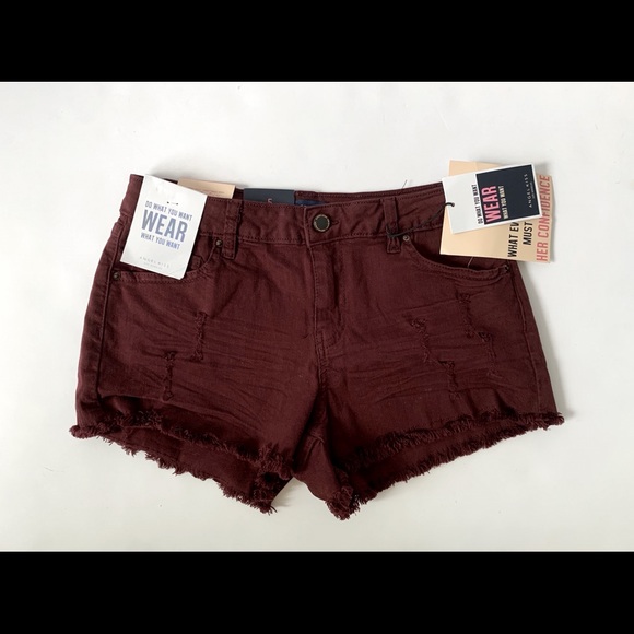 Angel Kiss Pants - Destructed, High Rise Maroon Shorts Size 5 NWT